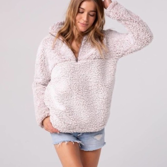 Thread & Supply Tops - Thread + Supply Grey & Pink Wubby Fleece Sweater